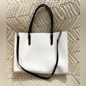 Ladies Calvin Klein Purse,White,handles black,shoulder strap black,gold chain